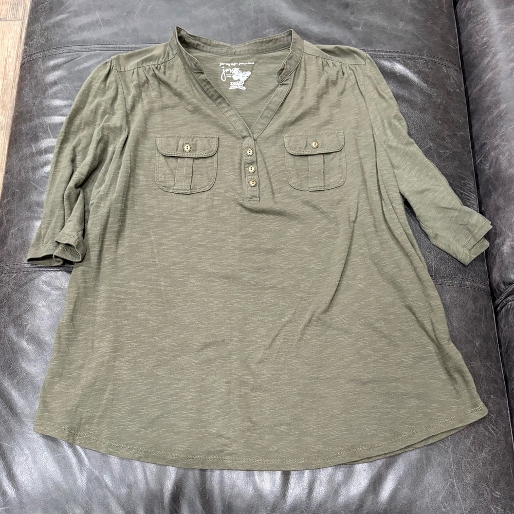 Just My Size Olive Blouse with Button Accents